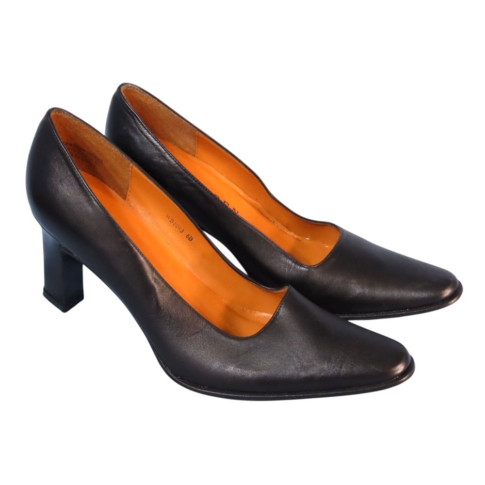 LRL RALPH LAUREN Black Leather HIGH HEELS SHOES Classic Pumps MINIMALIST sz 6 B